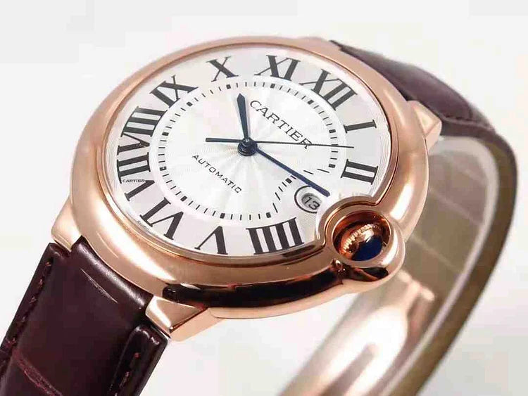 Cartier Ballon Bleu De Cartier Silver Dial Brown Leather Strap Watch For Men - WGBB0030