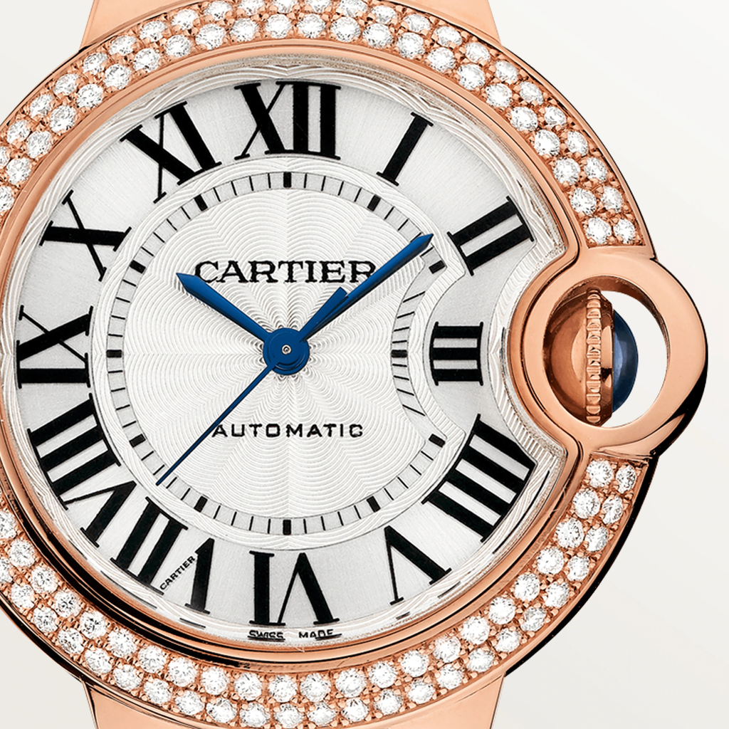 Cartier Ballon Blue De Cartier Diamonds Silver Dial Purple Leather Strap Watch For Women - WJBB0051