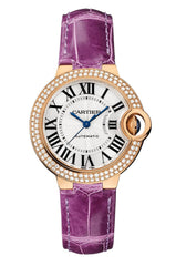 Cartier Ballon Blue De Cartier Diamonds Silver Dial Purple Leather Strap Watch For Women - WJBB0051