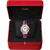 Cartier Ballon Blue De Cartier Diamonds Silver Dial Purple Leather Strap Watch For Women - WJBB0051