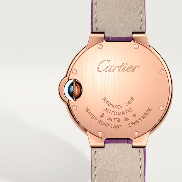 Cartier Ballon Blue De Cartier Diamonds Silver Dial Purple Leather Strap Watch For Women - WJBB0051