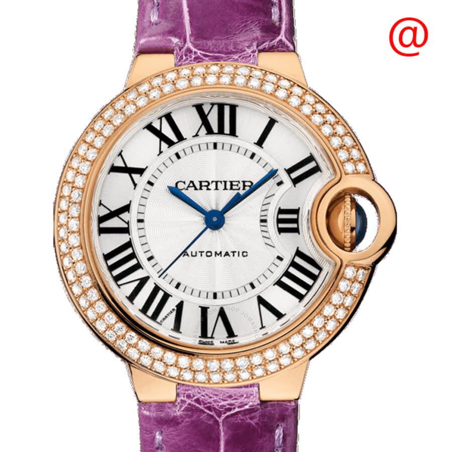 Cartier Ballon Blue De Cartier Diamonds Silver Dial Purple Leather Strap Watch For Women - WJBB0051