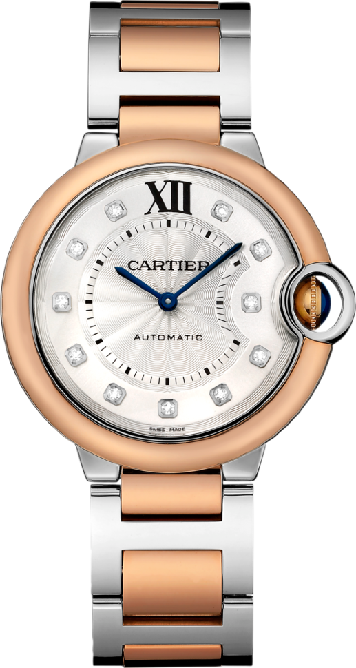 Cartier Ballon Blue De Cartier Diamonds Silver Dial Two Tone Steel Strap Watch For Women - W3BB0013