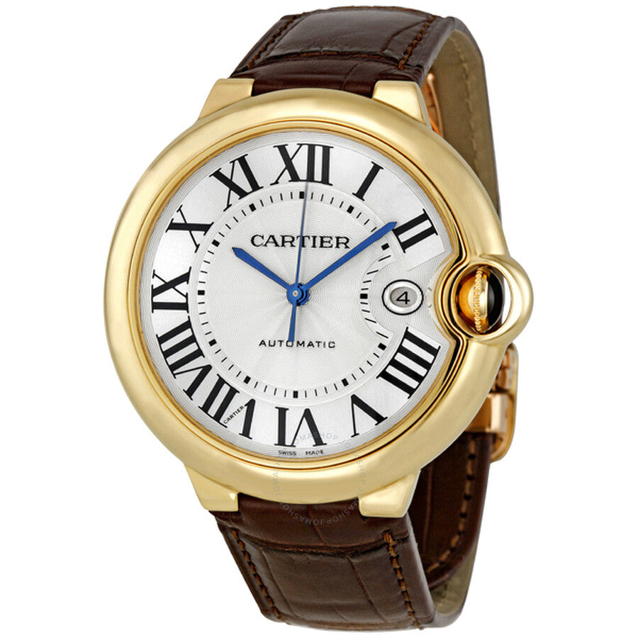 Cartier Ballon Blue De Cartier Silver Dial Brown Leather Strap Watch For Men - W6900551