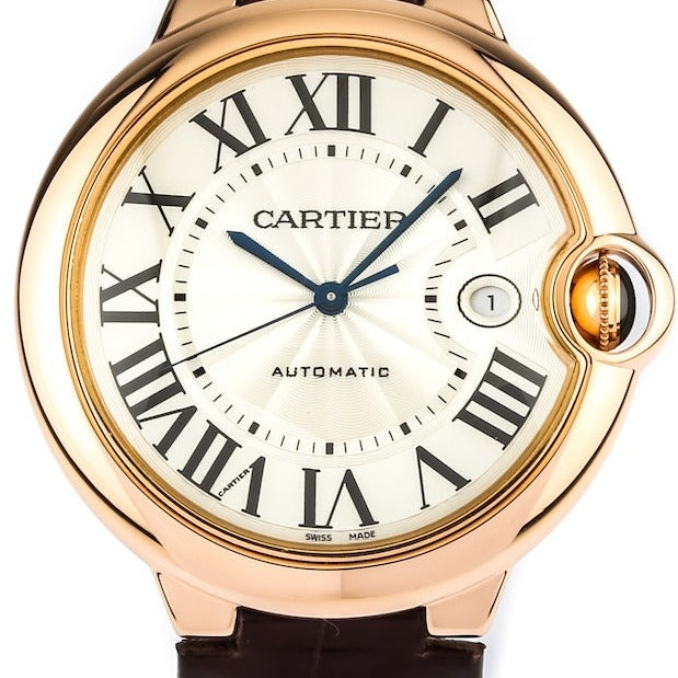 Cartier Ballon Blue De Cartier Silver Dial Brown Leather Strap Watch For Men - W6900551