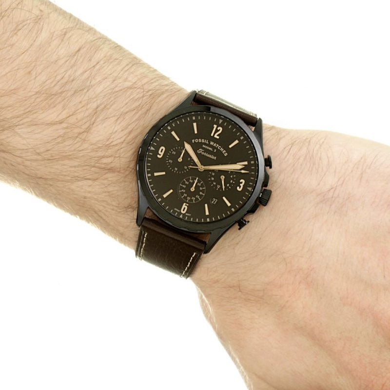 Fossil Forrester Chronograph Black Dial Brown Leather Strap Watch for Men - FS5608 Watches Fossil   