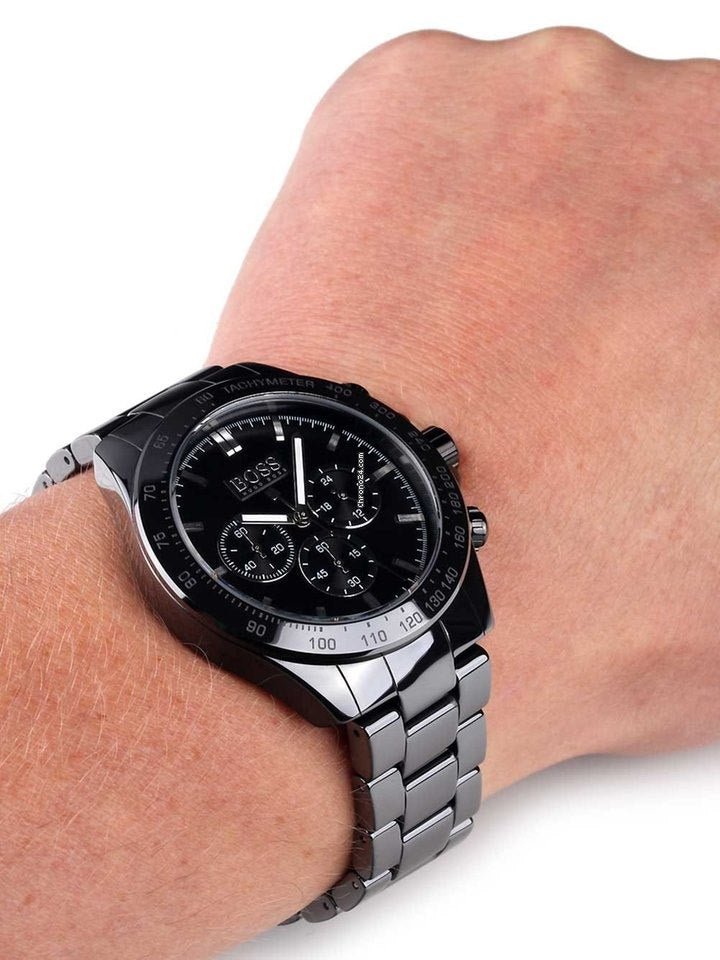 Hugo Boss Ikon Chronograph Black Dial Black Steel Strap Watch for Men - 1512961 Watches Hugo Boss   