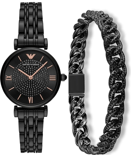 Emporio Armani Gianni T Bar All Black Diamond Dial Watch For Women - AR11245 Watches Emporio Armani   