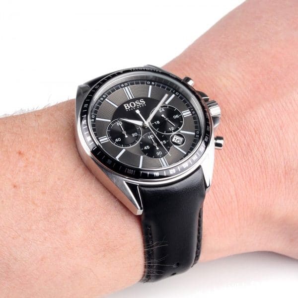 Hugo Boss Contemporary Sport Driver Black Dial Black Leather Strap Watch for Men - 1513085 Watches Hugo Boss   