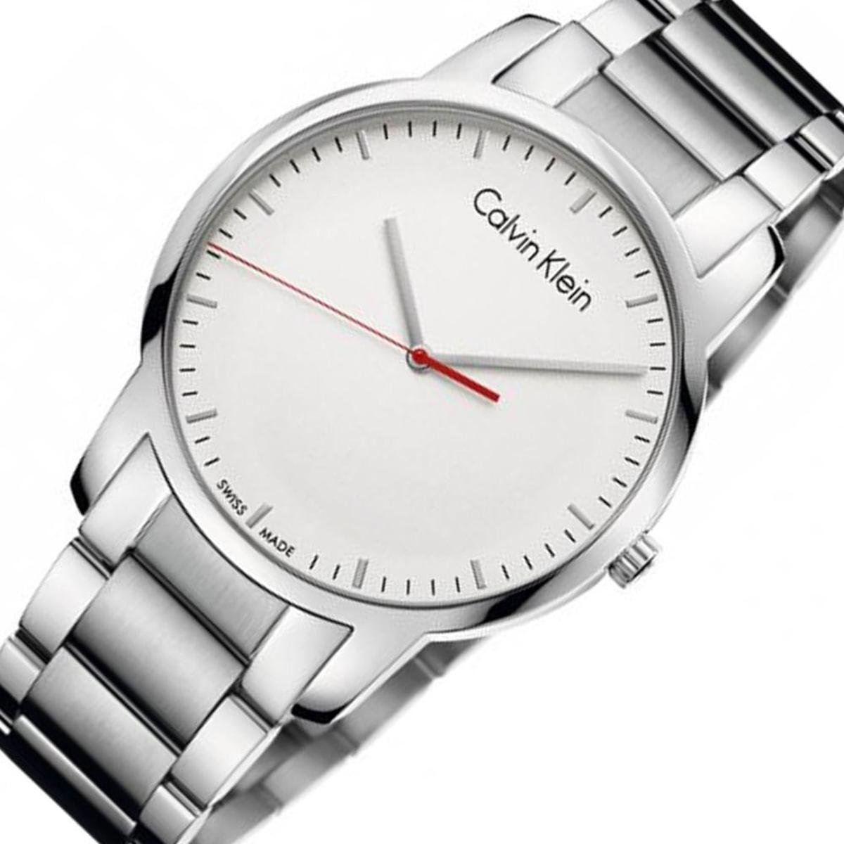 Calvin Klein City Quartz White Dial Silver Steel Strap Watch for Men - K2G2G1Z6 Watches Calvin Klein   