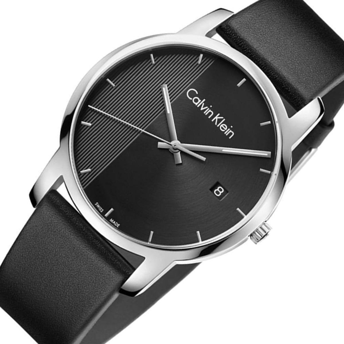 Calvin Klein City Quartz Black Dial Black Leather Strap Watch for Men - K2G2G1C1 Watches Calvin Klein   