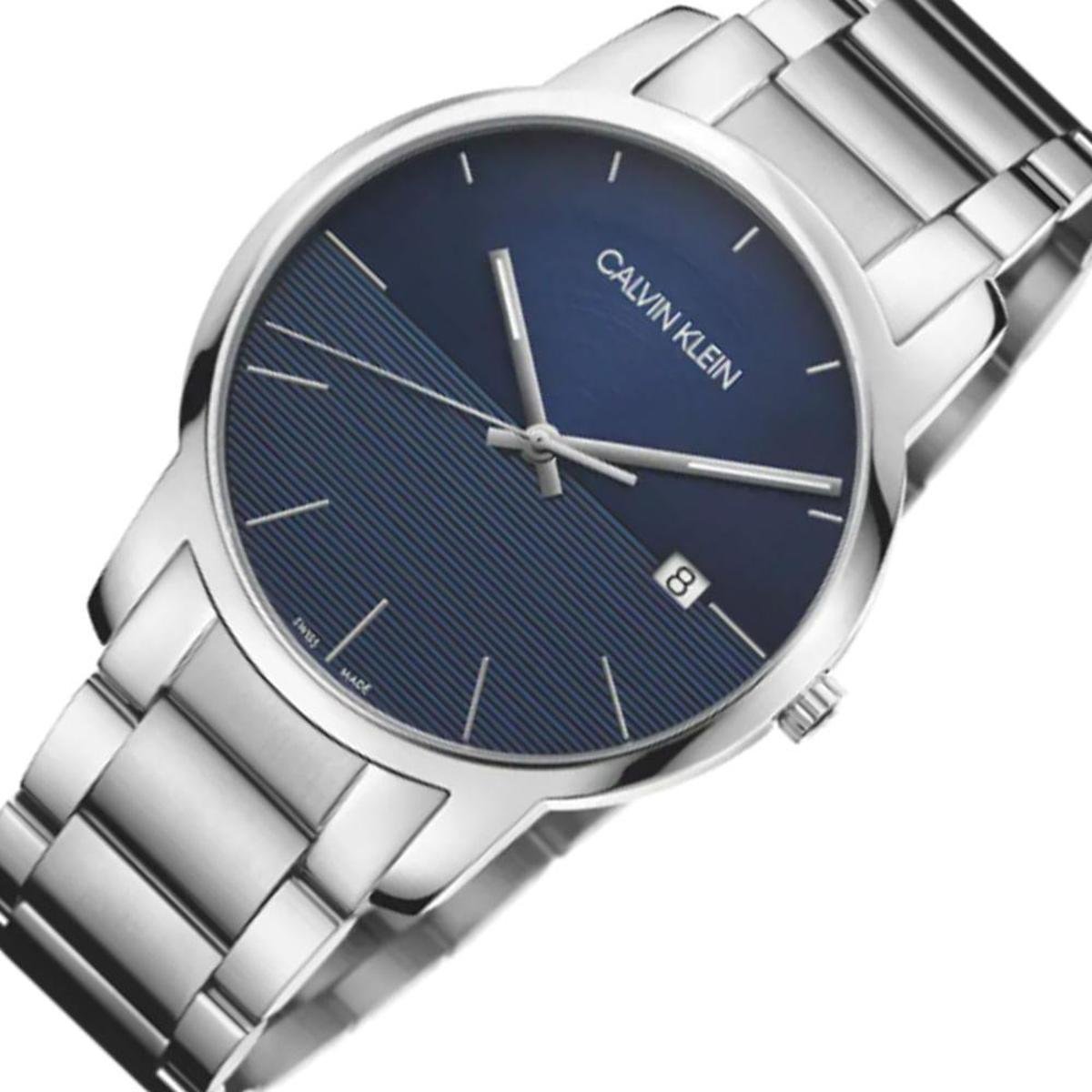 Calvin Klein City Blue Dial Silver Steel Strap Watch for Men - K2G2G14Q Watches Calvin Klein   