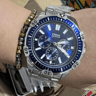 Fossil Garrett Chronograph Blue Dial Silver Steel Strap Watch for Men - FS5623 Watches Fossil   