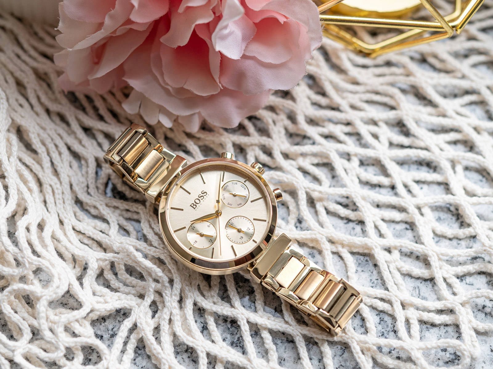 Hugo Boss Flawless Gold Dial Gold Steel Strap Watch for Women - 1502532 Watches Hugo Boss   