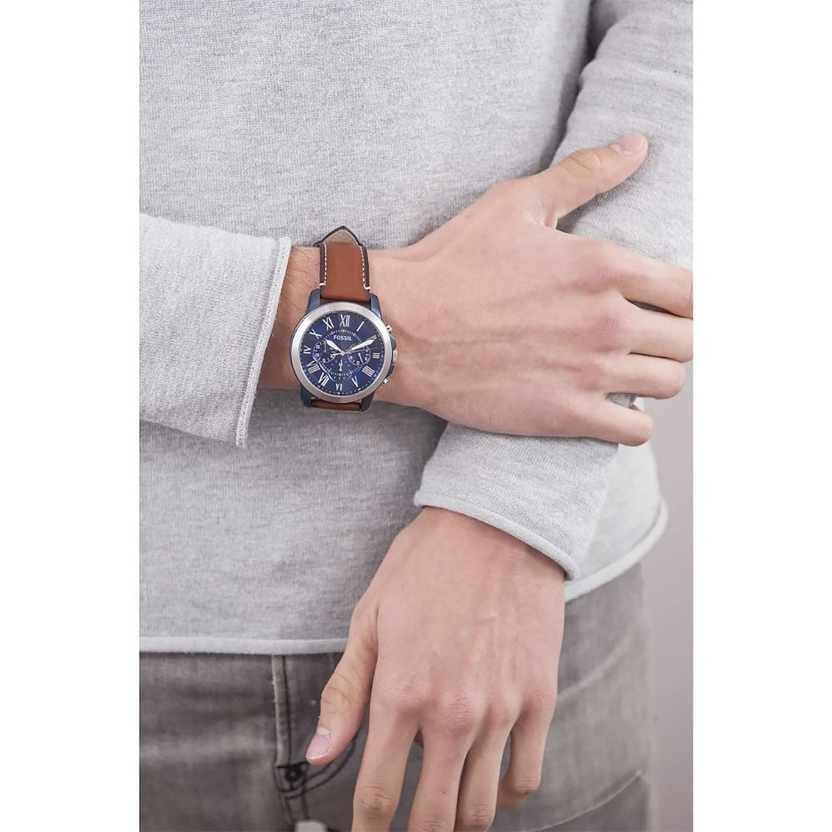 Fossil Grant Chronograph Blue Dial Brown Leather Strap Watch for Men - FS5151 Watches Fossil   