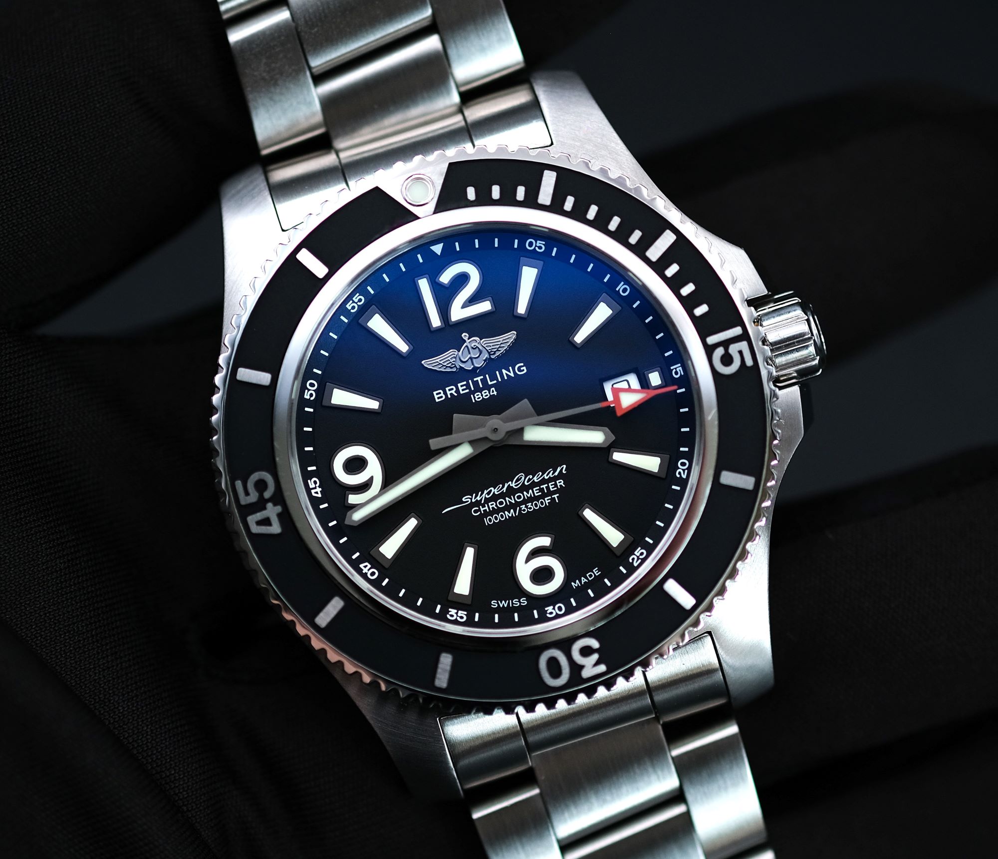 Breitling Superocean Automatic 44mm Black Dial Silver Steel Strap Watch for Men - A17367D71B1A1 Watches Breitling   