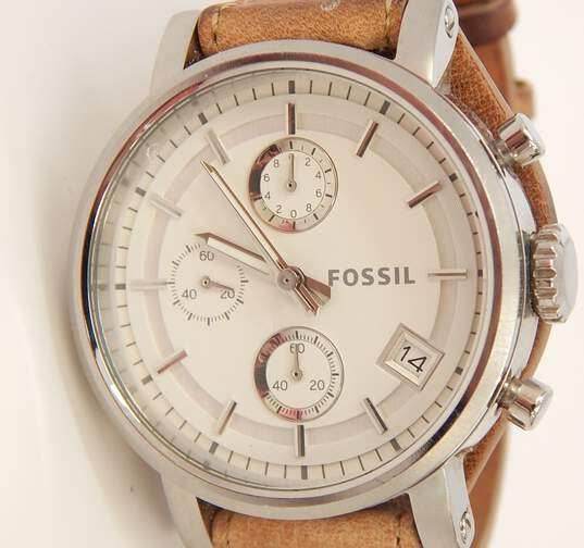 Fossil Boyfriend Chronograph White Dial Brown Leather Strap Watch for Women - ES3625 Watches Fossil   