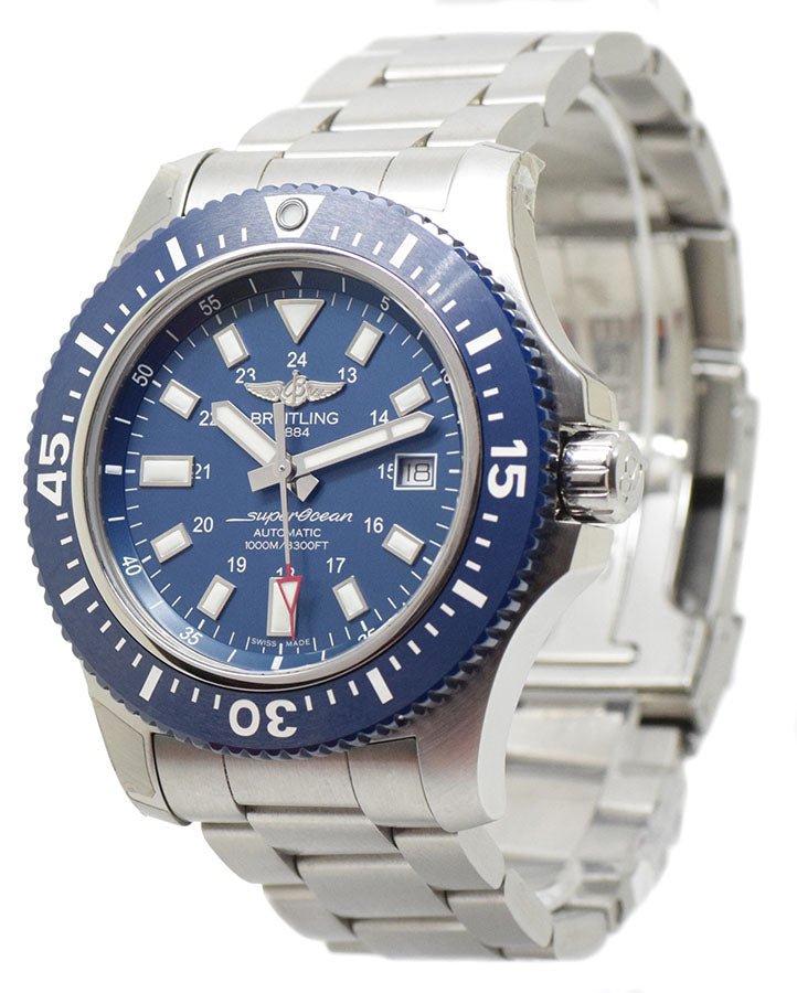 Breitling Superocean 44mm Special Blue Dial Silver Steel Strap Watch for Men - Y17393161C1A1 Watches Breitling   