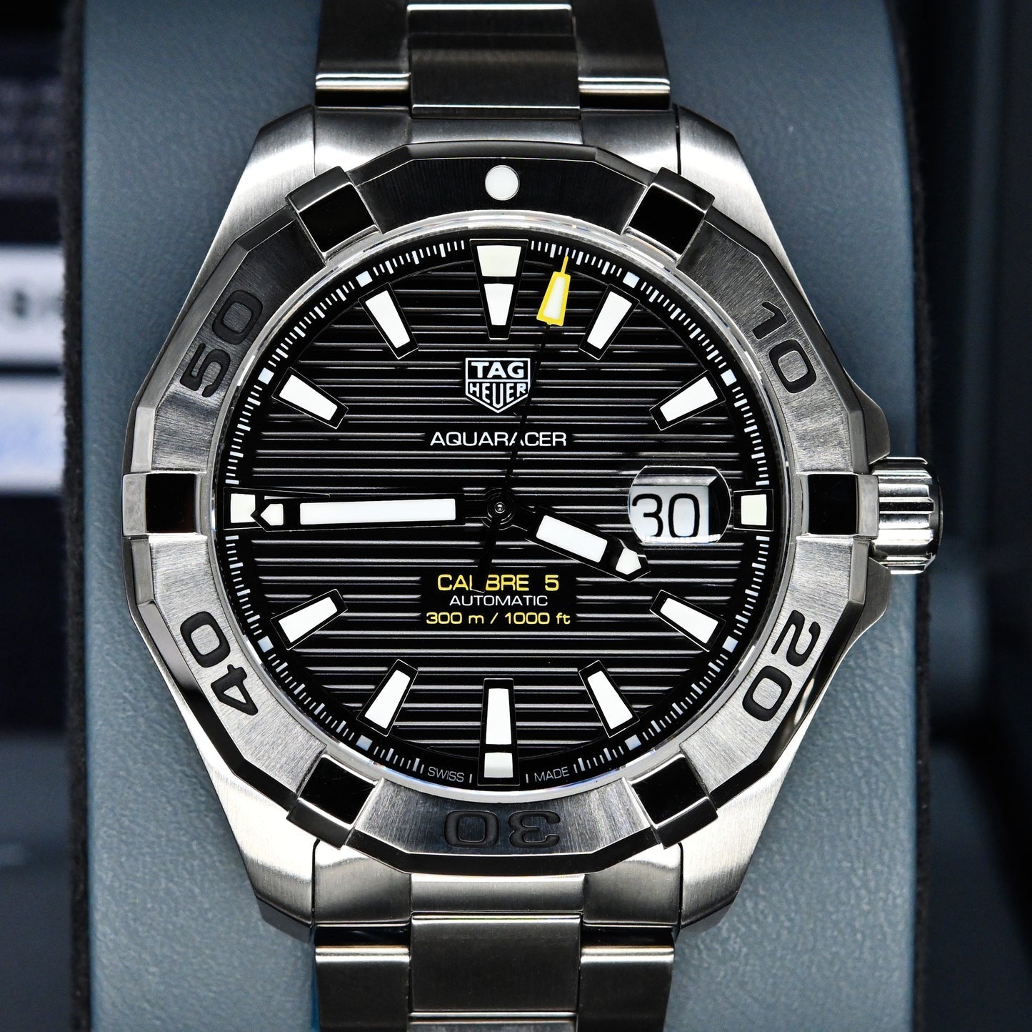 Tag Heuer Aquaracer Automatic Black Dial Silver Steel Strap Watch for Men - WAY2010.BA0927 Watches Tag Heuer   