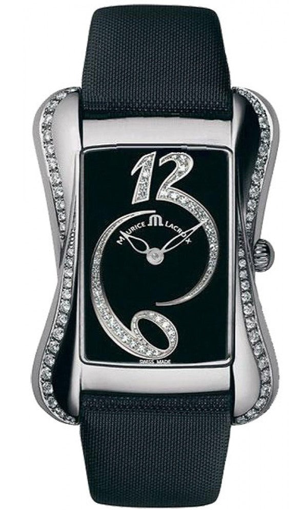 Maurice Lacroix Fiaba Black Dial with Diamonds Black Leather Strap Watch for Women - DV5012-SD531-350 Watches Maurice Lacroix   