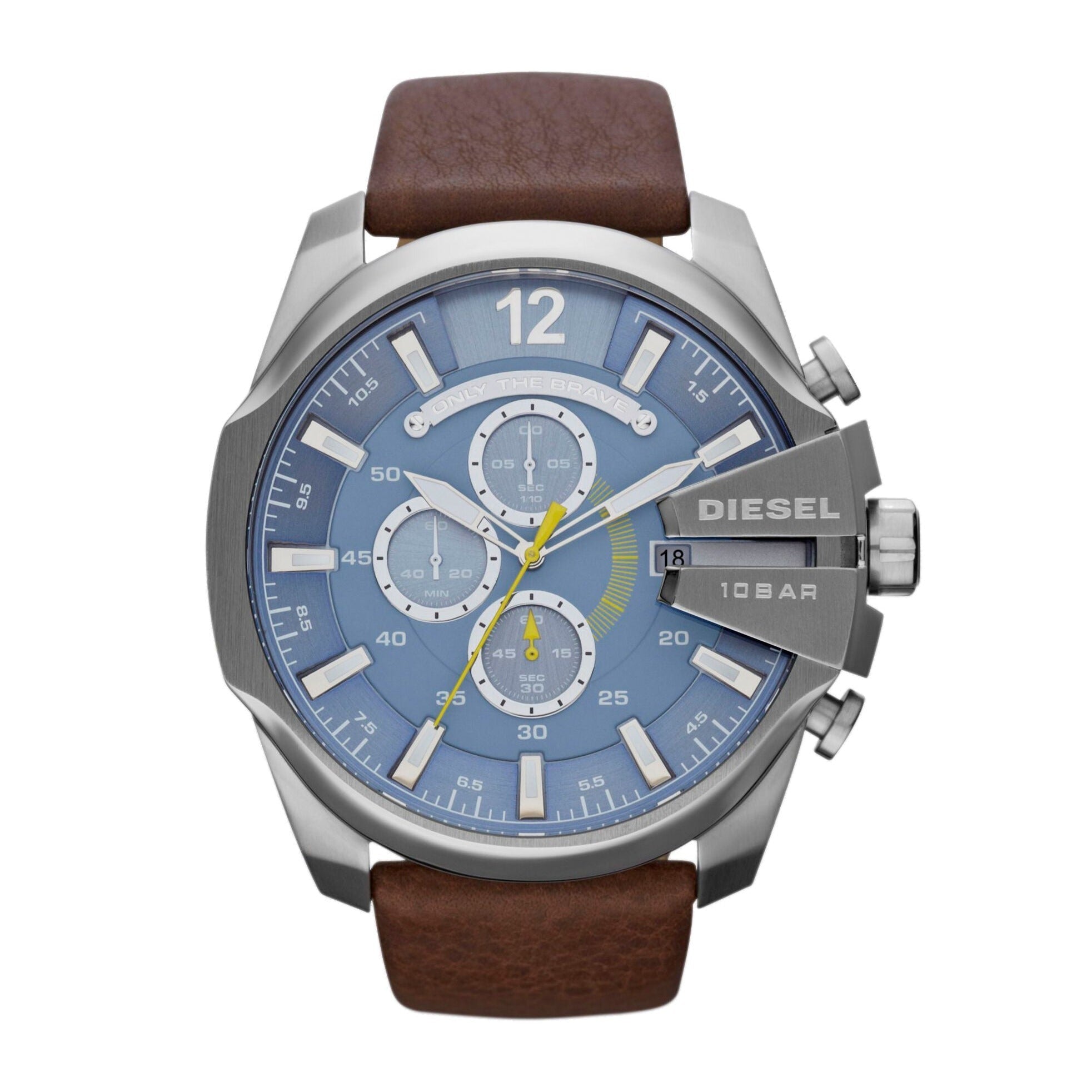 Diesel Mega Chief Light Blue Dial Brown Leather Strap Watch For Men - DZ4281 Watches Diesel   