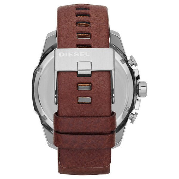 Diesel Mega Chief Black & Silver Round Dial Brown Leather Watch For Men - DZ4290 Watches Diesel   