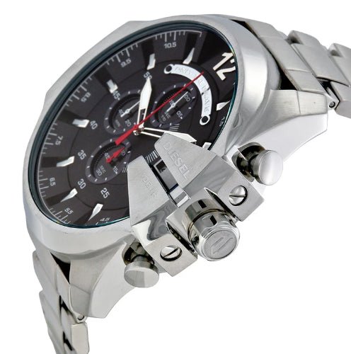 Diesel Mega Chief Chronograph Black Dial Silver Stainless Steel Watch For Men - DZ4308 Watches Diesel   