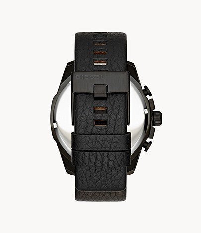 Diesel Mega Chief Black Dial Black Leather Strap Watch For Men - DZ4323 Watches Diesel   