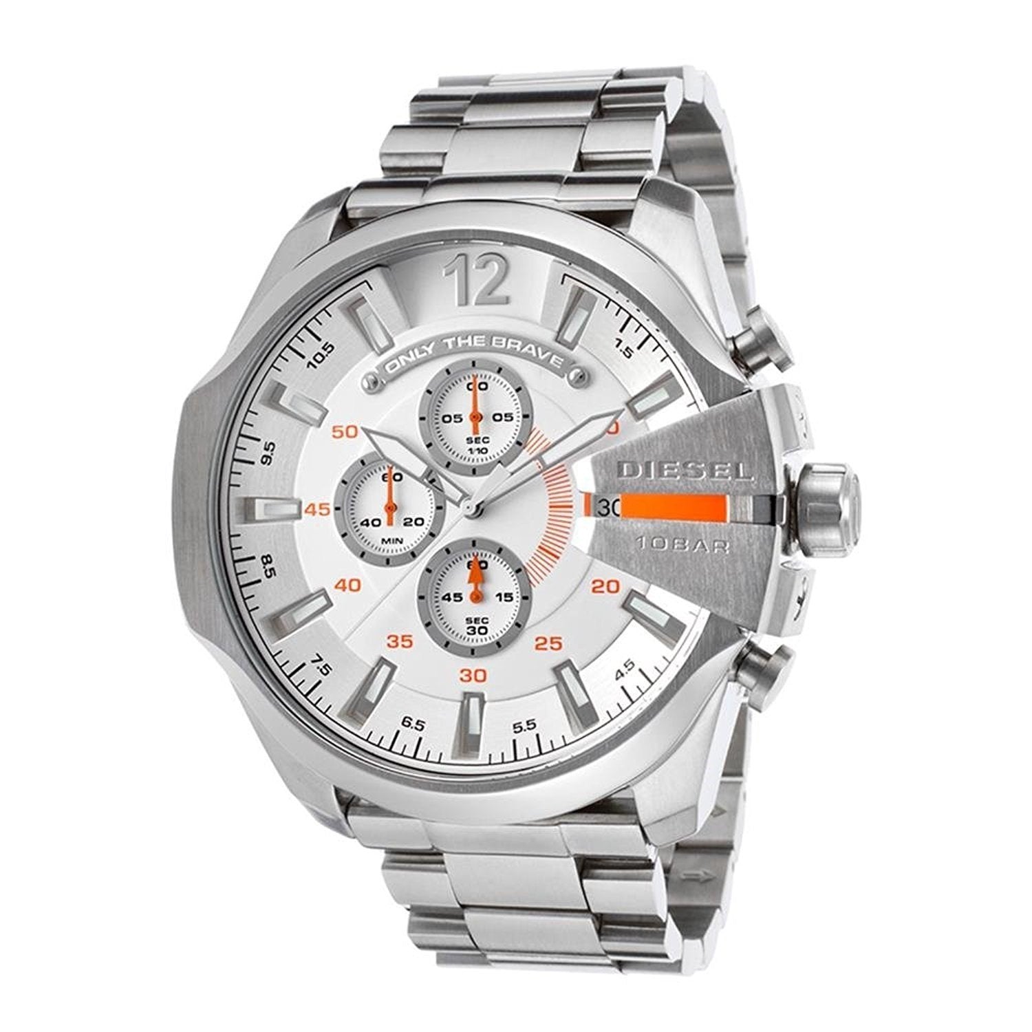 Diesel Mega Chief Quartz Chronograph White Dial Stainless Steel Strap Watch For Men - DZ4328 Watches Diesel   