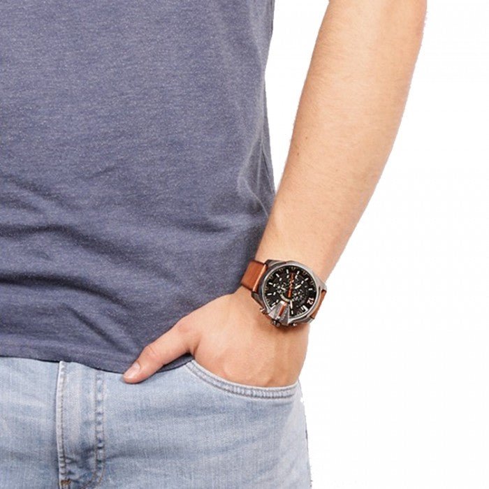 Diesel Mega Chief Quartz Chronograph Brown Leather Watch For Men - DZ4343 Watches Diesel   