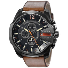 Diesel Mega Chief Quartz Chronograph Brown Leather Watch For Men - DZ4343 Watches Diesel   