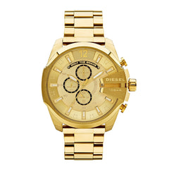 Diesel Mega Chief Gold Dial Gold Stainless Steel Chronograph Watch For Men - DZ4360 Watches Diesel   