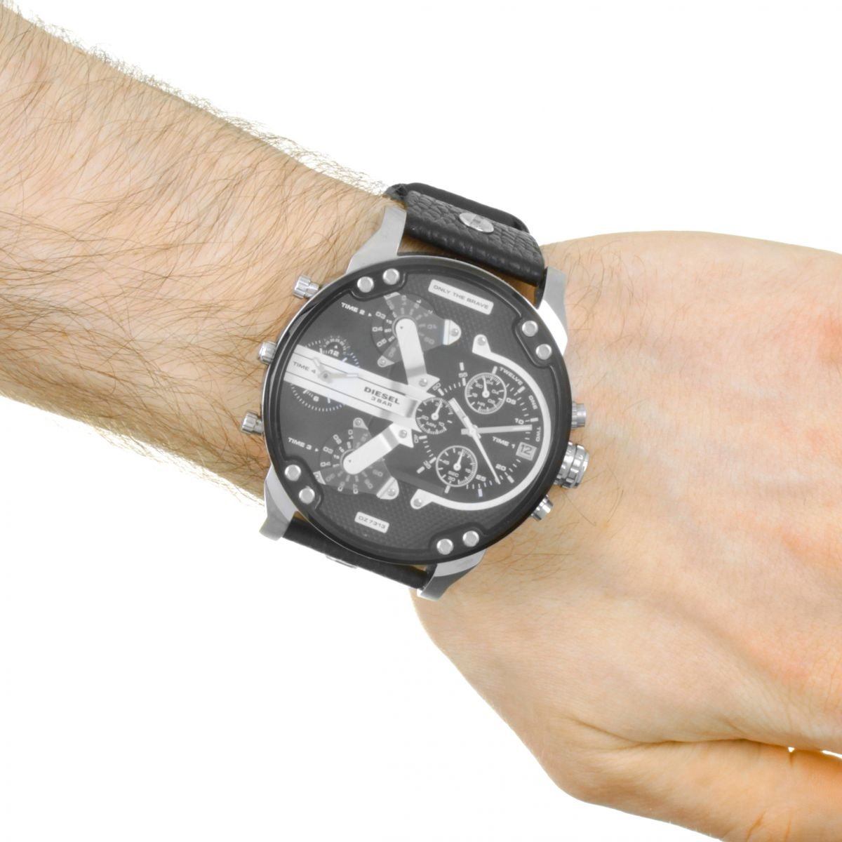 Diesel Mr Daddy Black Dial Black Leather Strap Watch For Men - DZ7313 Watches Diesel   