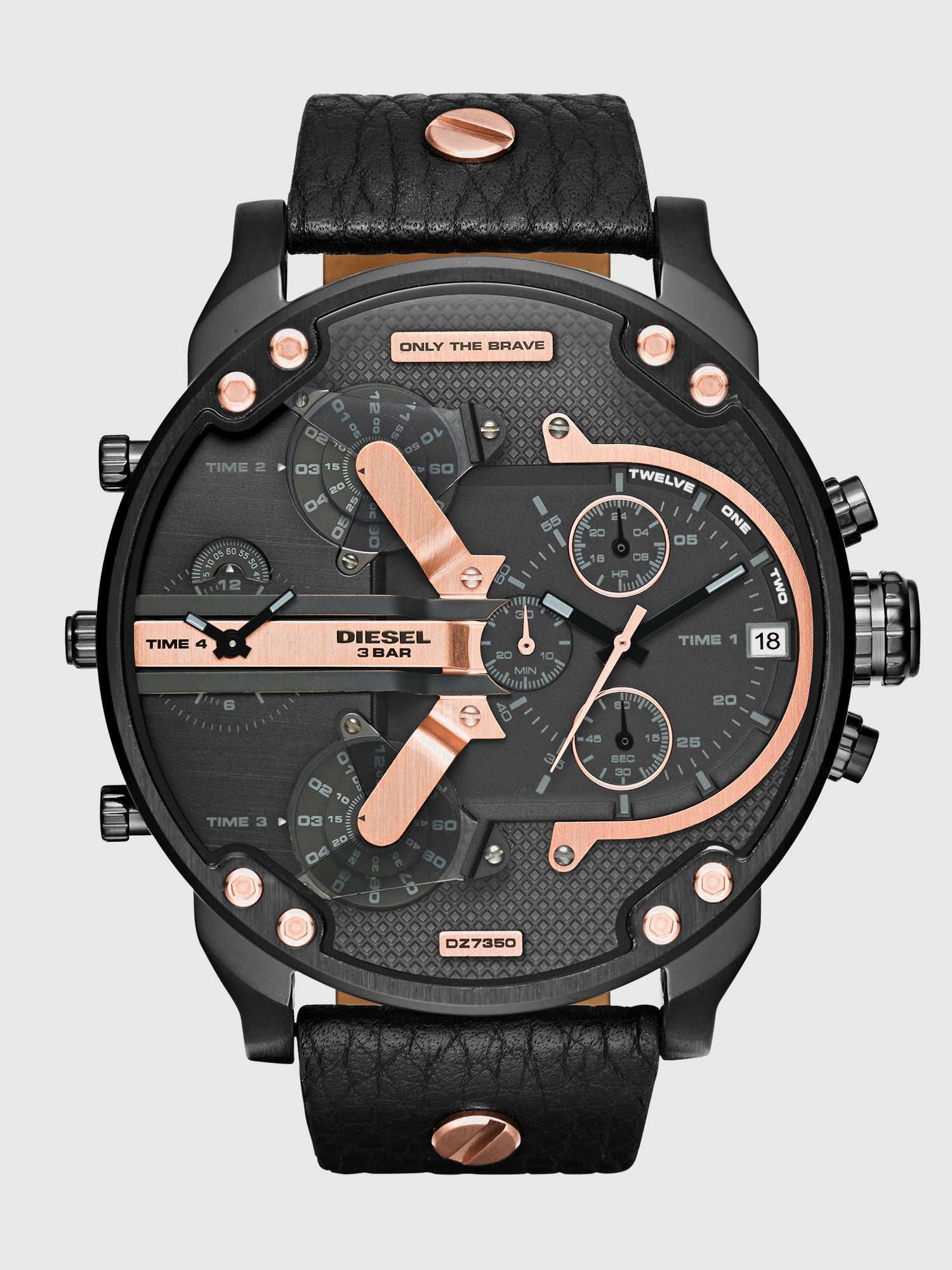 Diesel Mr Daddy 2.0 Black Dial Black Leather Strap Watch For Men - DZ7350 Watches Diesel   