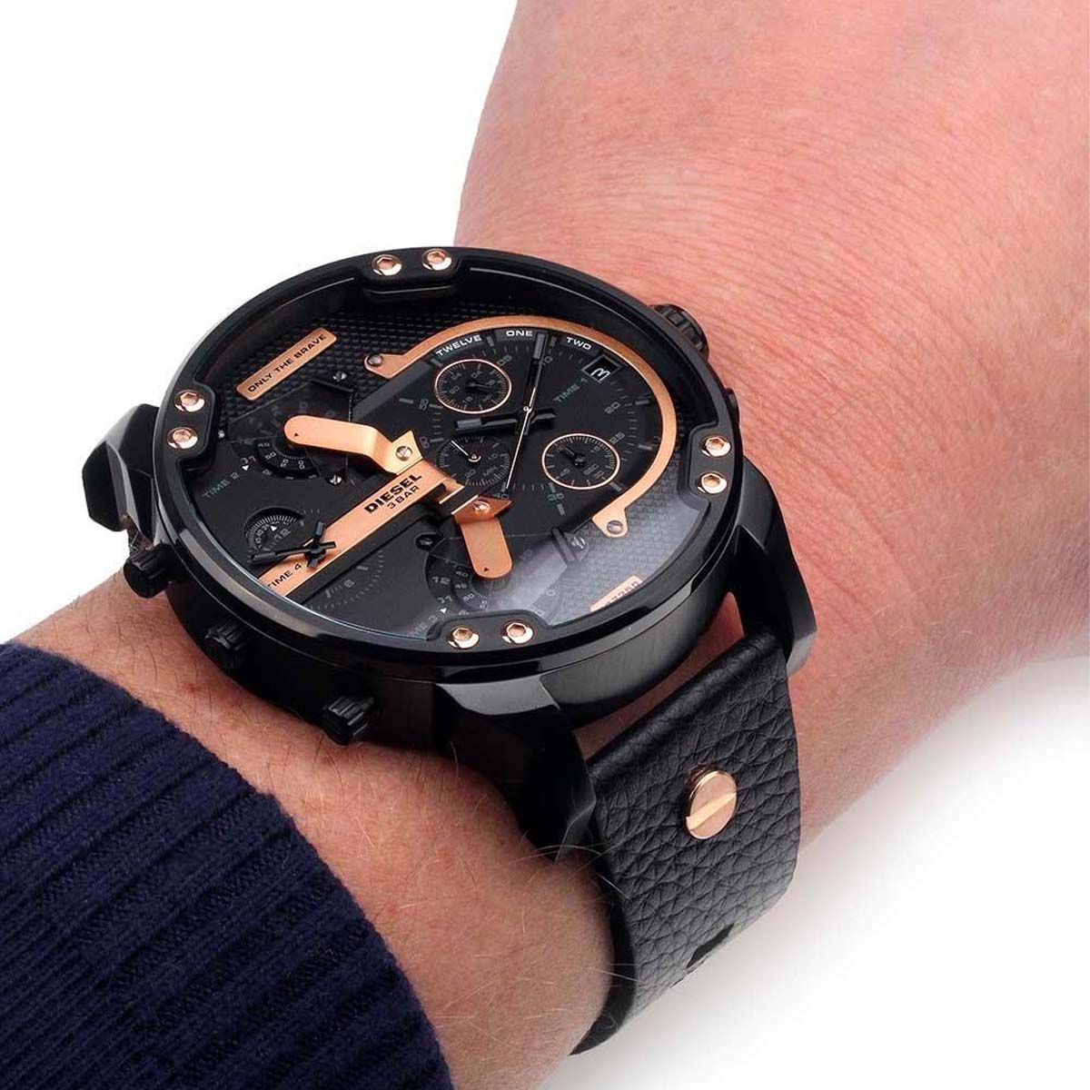 Diesel Mr Daddy 2.0 Black Dial Black Leather Strap Watch For Men - DZ7350 Watches Diesel   