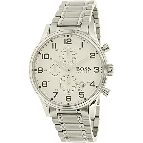 Hugo Boss Aeroliner Chronograph White Dial Silver Steel Strap Watch for Men - 1513182 Watches Hugo Boss   