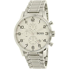 Hugo Boss Aeroliner Chronograph White Dial Silver Steel Strap Watch for Men - 1513182 Watches Hugo Boss   