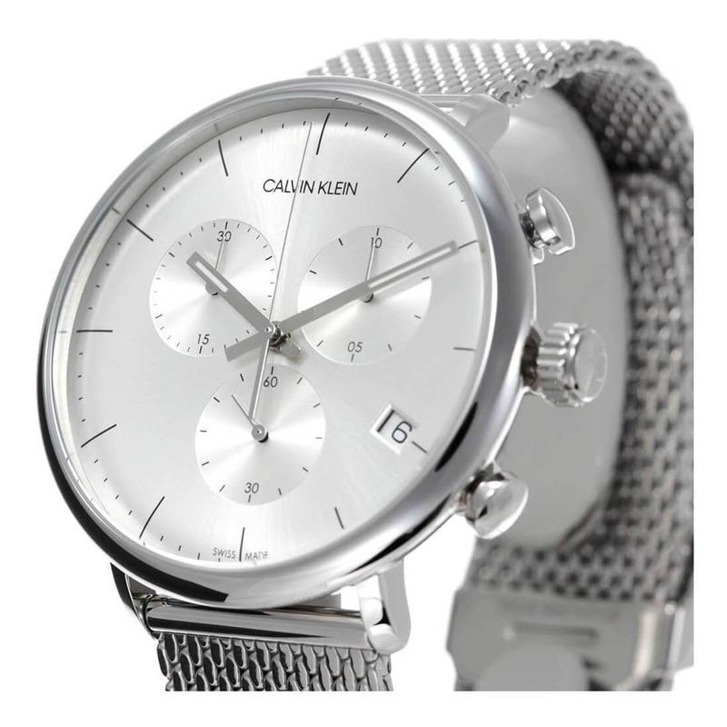 Calvin Klein High Noon Silver Dial Silver Mesh Bracelet Watch for Men - K8M27126 Watches Calvin Klein   