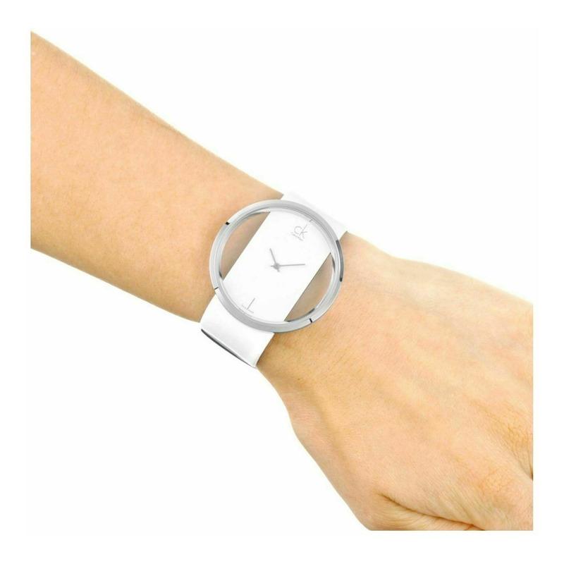 Calvin Klein Glam Transparent Dial White Leather Strap Watch for Women - K9423101 Watches Calvin Klein   