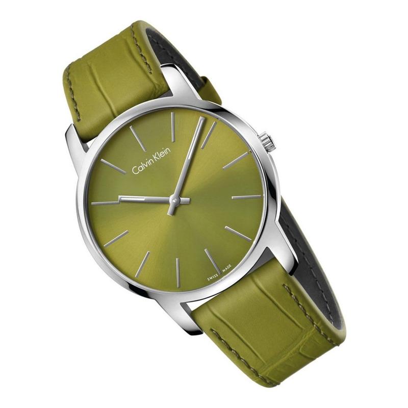 Calvin Klein City Green Dial Green Leather Strap Watch for Men - K2G211WL Watches Calvin Klein   