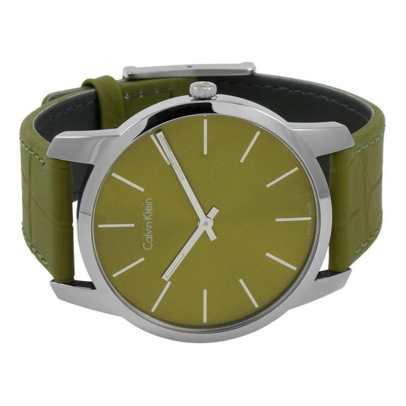 Calvin Klein City Green Dial Green Leather Strap Watch for Men - K2G211WL Watches Calvin Klein   