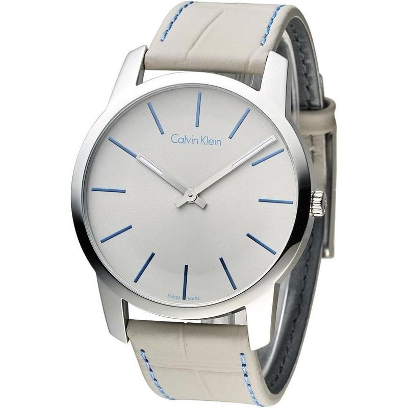 Calvin Klein City Silver Dial Grey Leather Strap Watch for Men - K2G211Q4 Watches Calvin Klein   