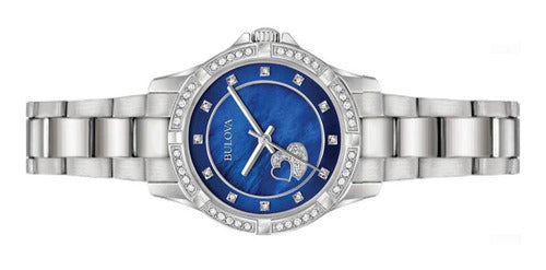 Bulova Crystal Collection Blue Mother of Pearl Dial Silver Steel Strap Watch for Women - 96L238 Watches Bulova   