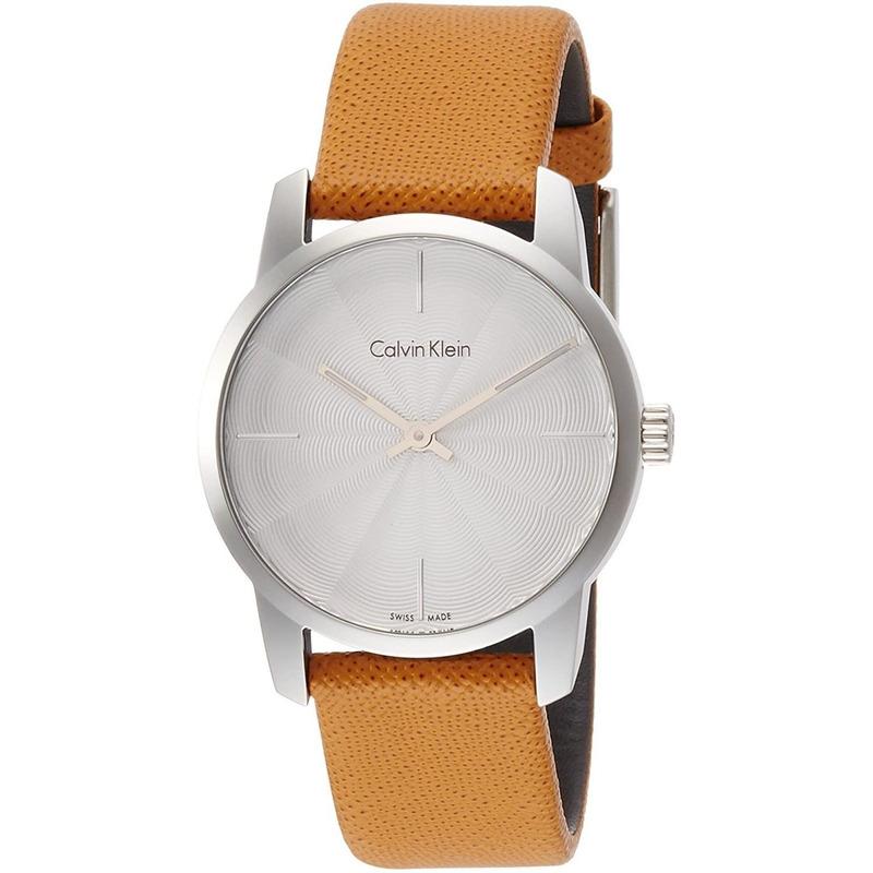 Calvin Klein City Silver Dial Orange Leather Strap Watch for Women - K2G231G6 Watches Calvin Klein   