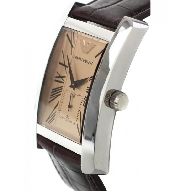 Emporio Armani Classic Beige Dial Brown Leather Strap Watch For Women - AR0155 Watches Emporio Armani   