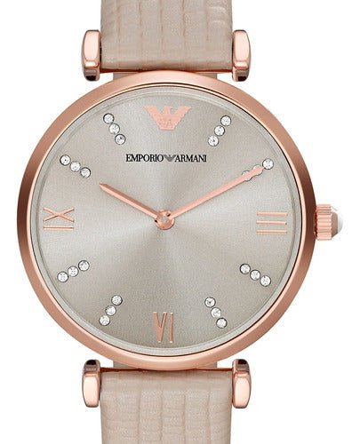 Emporio Armani Gianni T Bar Gunmetal Dial Beige Leather Strap Watch For Women - AR1681 Watches Emporio Armani   