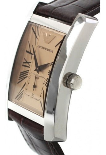 Emporio Armani Classic Beige Dial Brown Leather Strap Watch For Men - AR0154 Watches Emporio Armani   