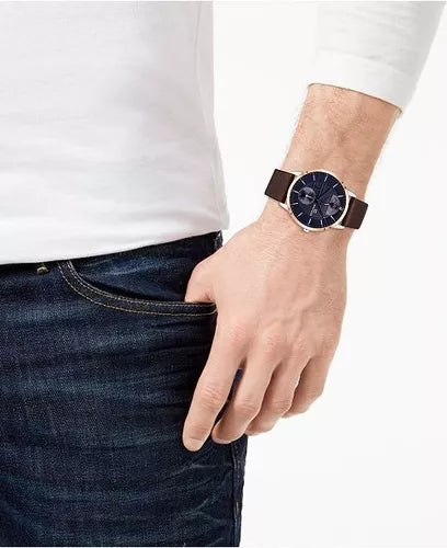 Tommy Hilfiger Hunter Blue Dial Brown Leather Strap Watch for Men - 1791605 Watches Tommy Hilfiger   