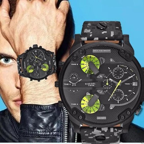 Diesel Big Daddy Chronograph Black Dial Black Leather Strap Watch For Men - DZ7311 Watches Diesel   