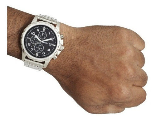 Fossil Dean Chronograph Black Dial Silver Steel Strap Watch for Men - FS4542 Watches Fossil   